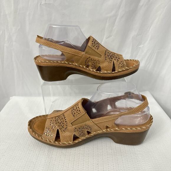 NWOB Women’s 11 B Polly Ray Slingback Brown Western Leather Wedge - Picture 13 of 14